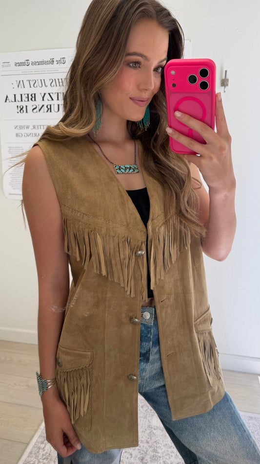 Vintage Ralph Lauren Suede Fringe Vest Size Small