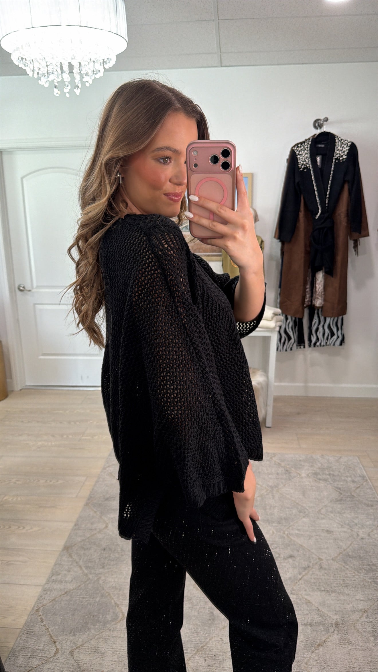 FINAL SALE!! Crochet Knit Top in Black