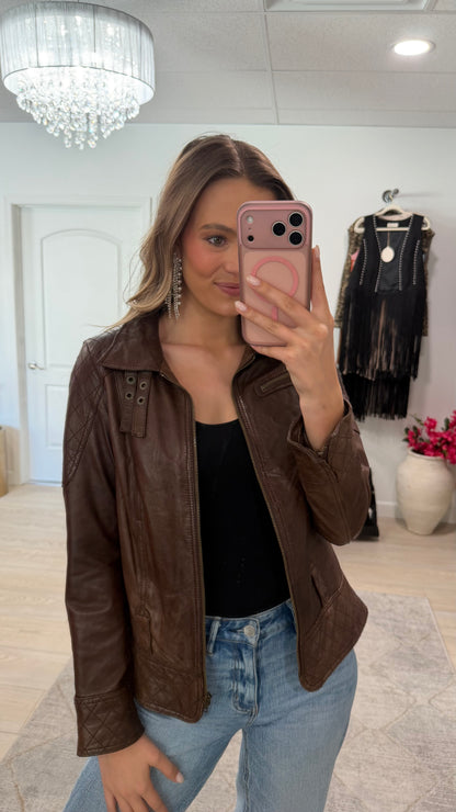 Vintage Brown Leather Quilted Jacket Size XS