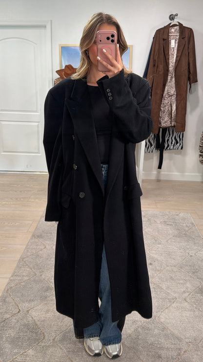 Vintage Burberry Black Wool Coat Size Large