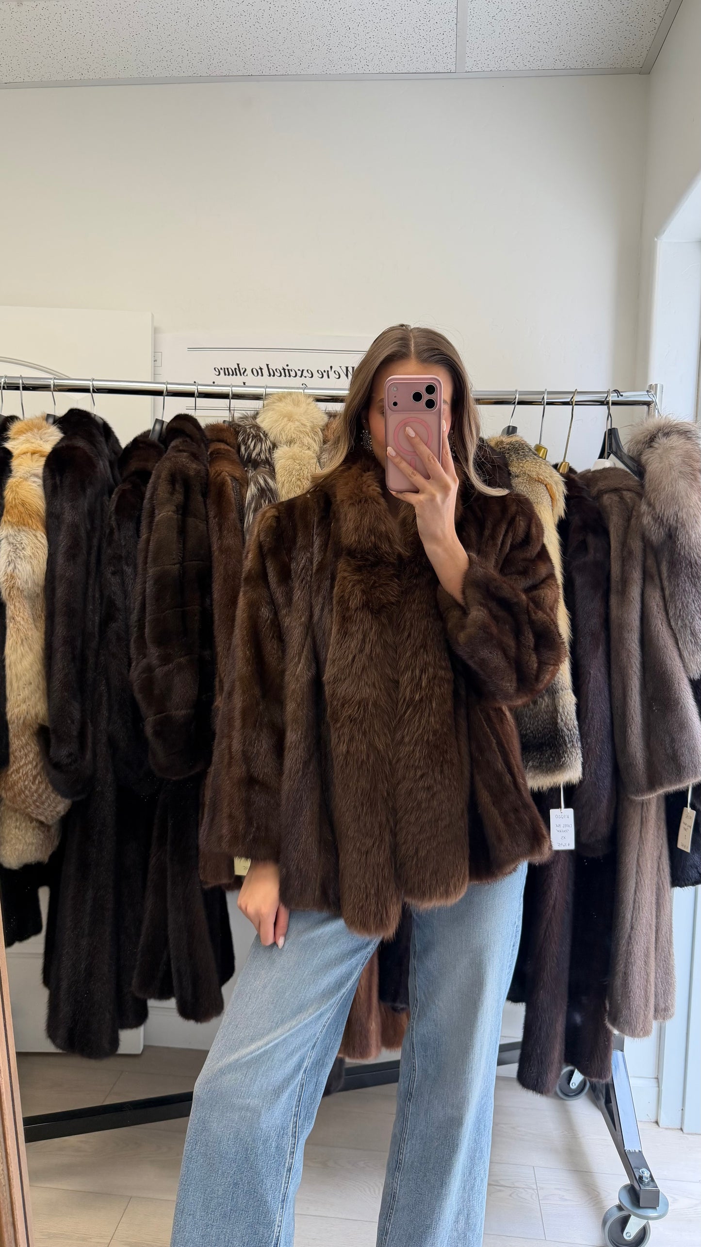 #54 Vintage Demi Buff Mink Jacket w/ Fox Tuxedo Collar Size Medium