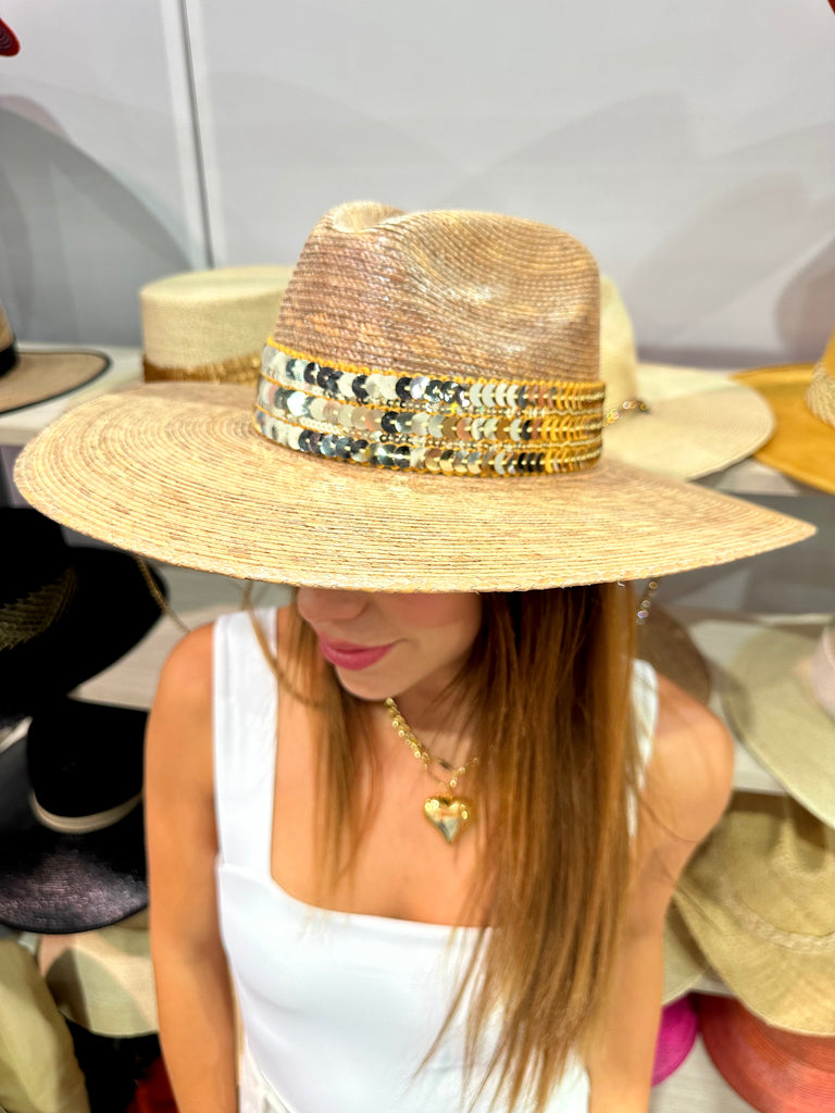 NEW!! The Riviera Sequin Embellished Pressed Palm Straw Hat