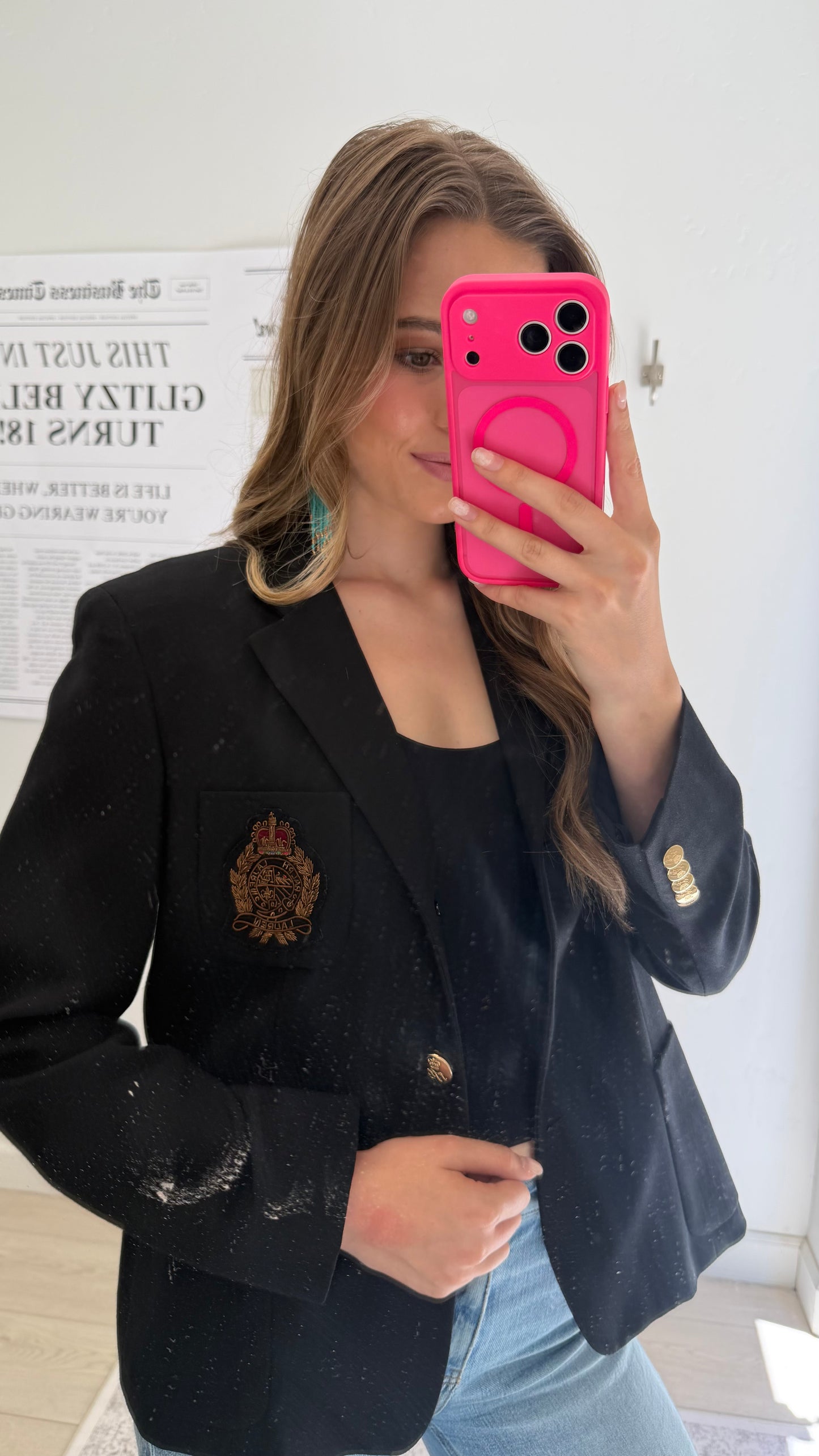 NEW!! Vintage Ralph Lauren Black Crest Wool Blazer Size 12