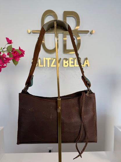 The "Bella" Mini Bag in Brown w/ Turquoise Strap