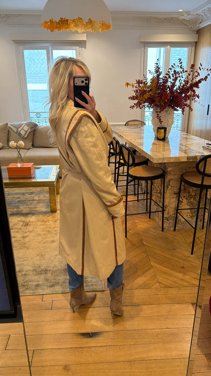 NEW!! Vintage Leather Trench w/ Snakeskin Trim Size Medium