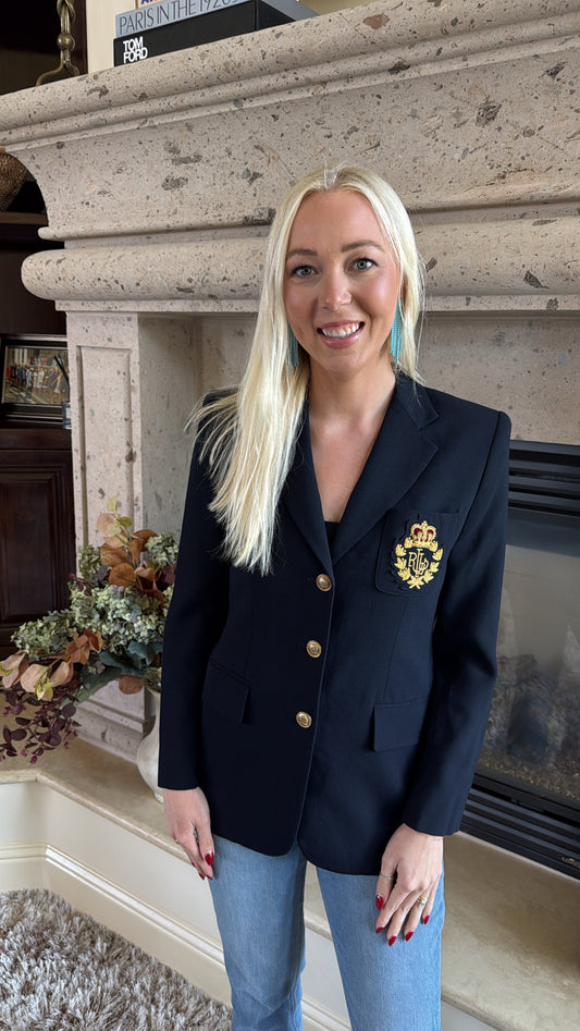 NEW!! Vintage Ralph Lauren Navy Crest Blazer Size 6 Petit