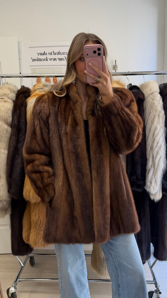 #10 Vintage Yves Saint Laurent Mahogany Mink Jacket, Size Small/Medium