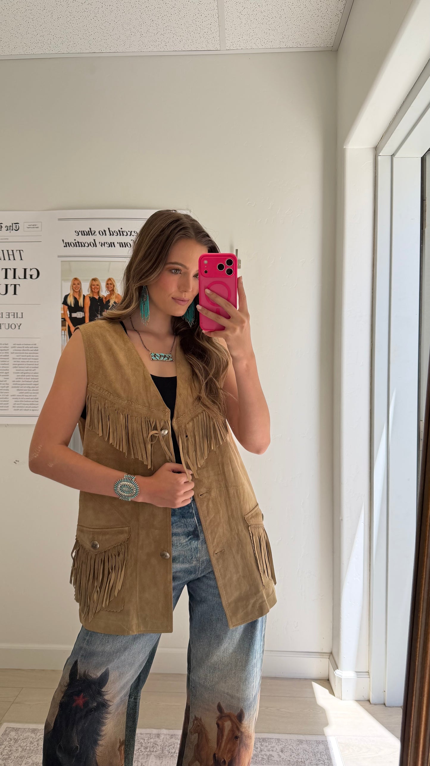 Vintage Ralph Lauren Suede Fringe Vest Size Small