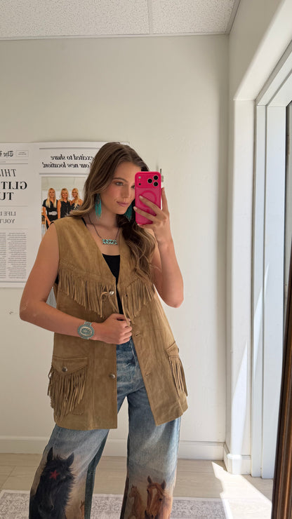 Vintage Ralph Lauren Suede Fringe Vest Size Small