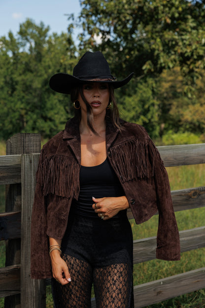 Suede Fringe Jacket in Chocolate