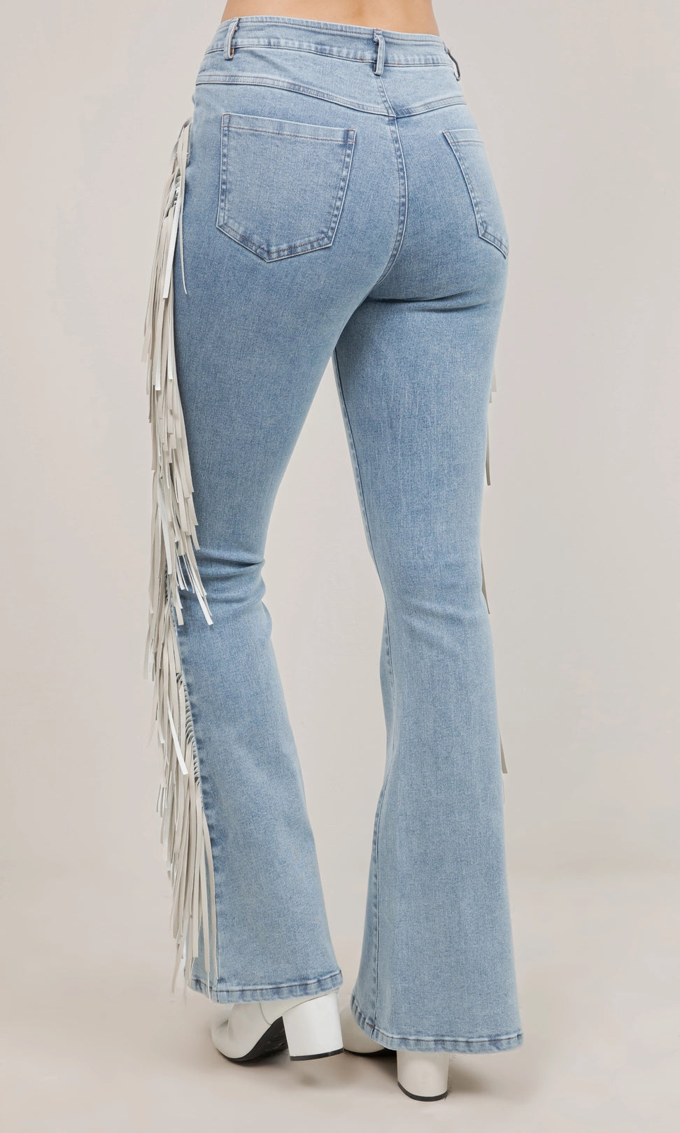 High Rise Fringe Jeans in Light Wash - PREORDER