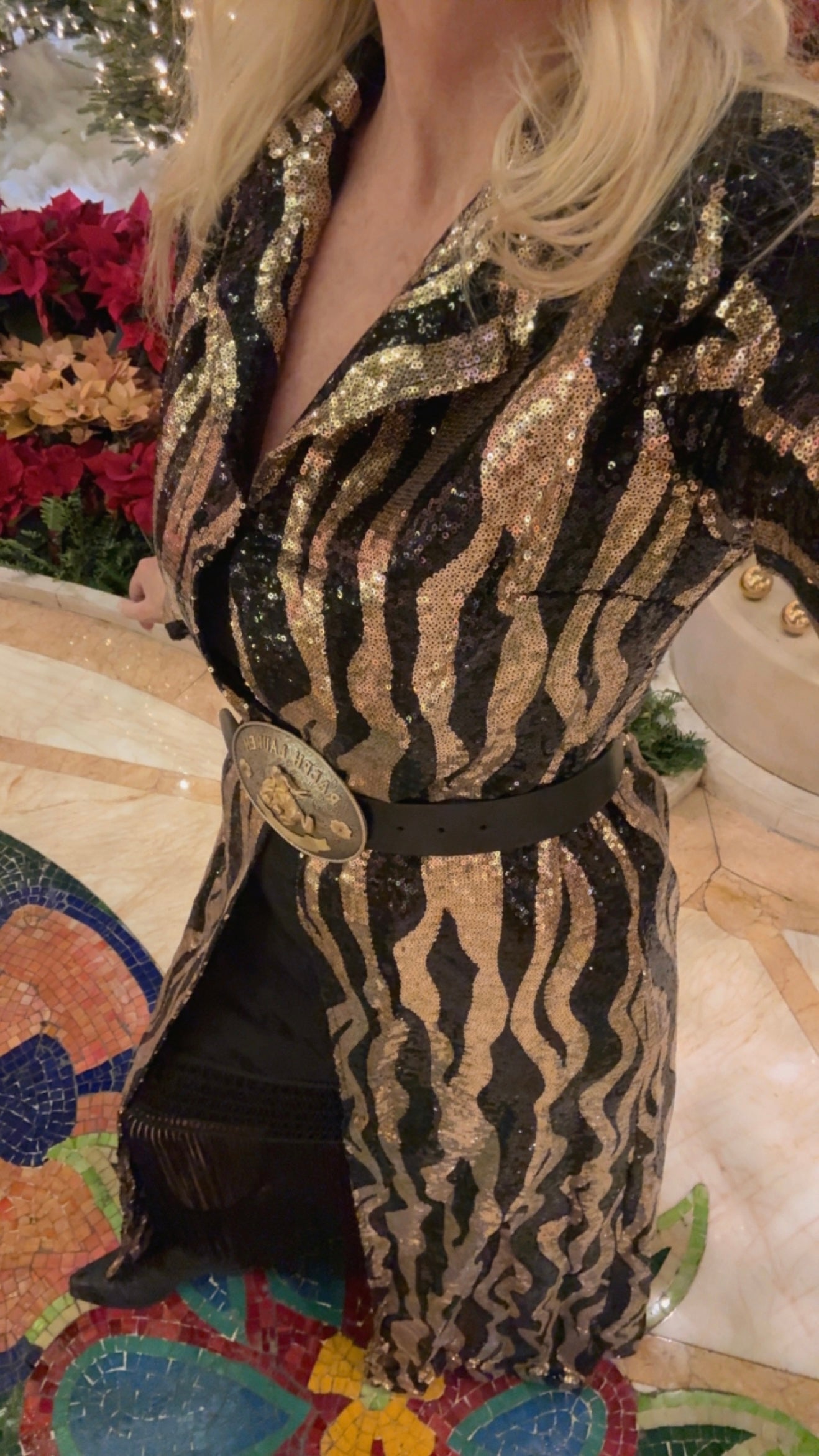 NEW!! Sequin Zebra Print Duster in Gold/Black