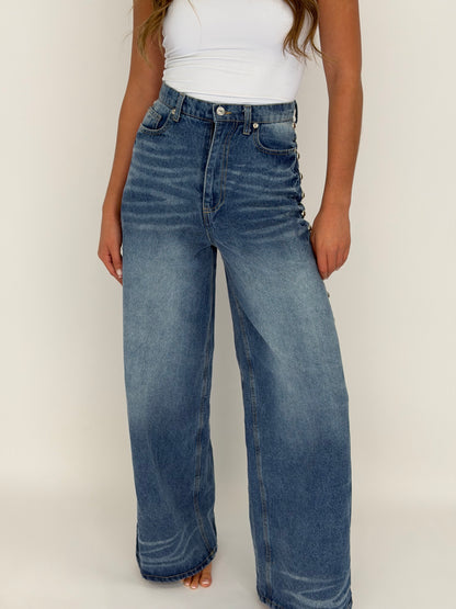High Rise Wide Leg Studded Jeans