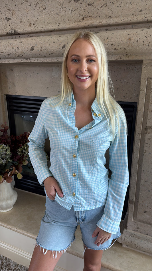 NEW!! Vintage Versace Gingham Button Down Size XS/S