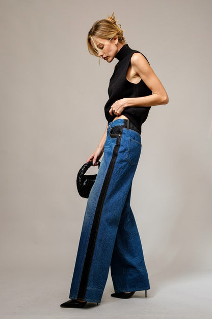 NEW!! Two-Tone Panel Wide Leg Jeans