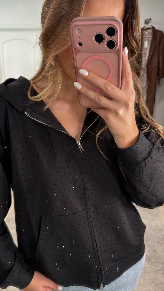 NEW!! "Off Duty" Rhinestone Zip Up Hoodie in Black