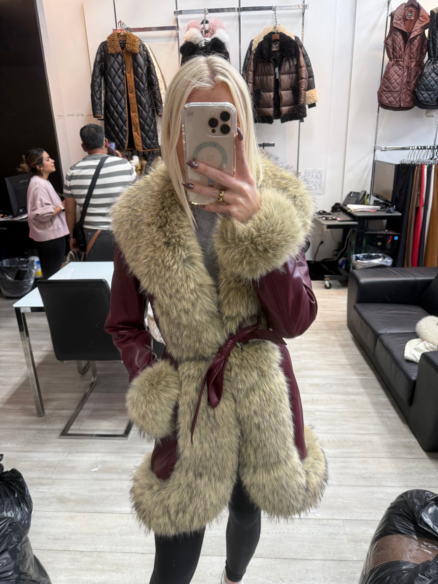 NEW!! "Main Character" Faux Fur Lined Coat in Burgundy