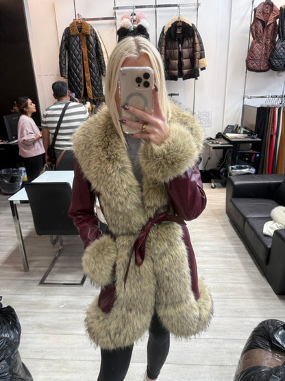 NEW!! "Main Character" Faux Fur Lined Coat in Burgundy