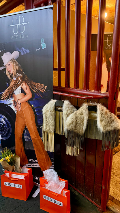 Vintage Coyote Fur & Leather Fringe Collar - Small Size