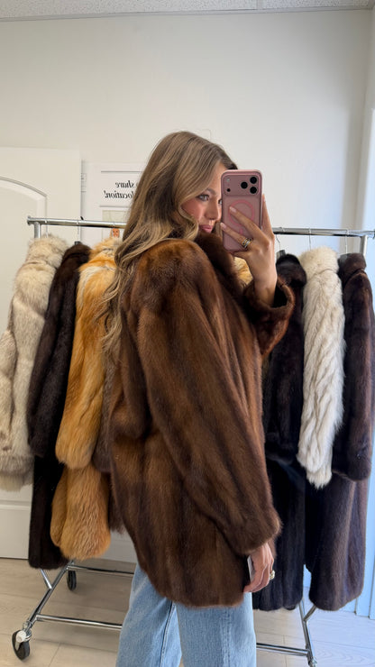 #10 Vintage Yves Saint Laurent Mahogany Mink Jacket, Size Small/Medium
