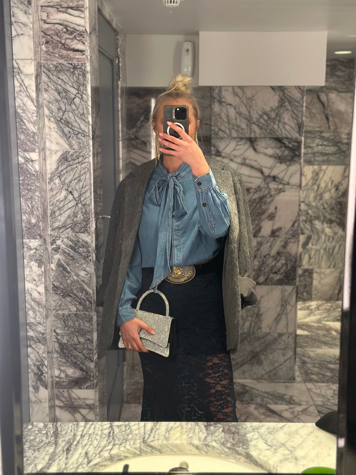 Chic Denim Tie Neck Top