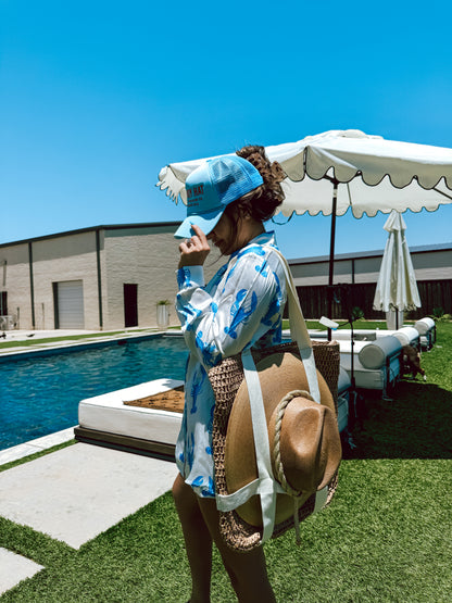 AS SEEN ON WHITNEY RIFE!! Cowboy Trucker Hat in Blue/Red (8288295059695)