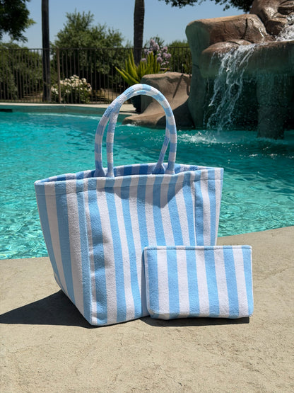 "Cabana Club" Striped Terry Pouch in Blue