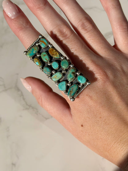 "Sierra" Adjustable Kingman Turquoise Rectangle Ring