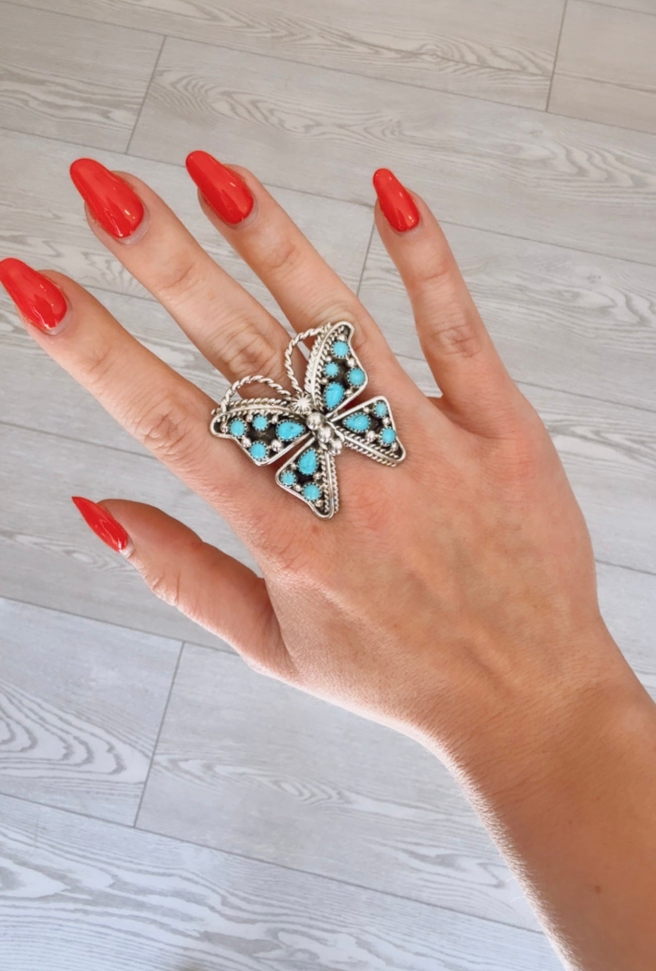 Butterfly Kingman Turquoise Adjustable Ring