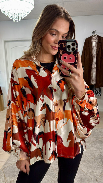 NEW!! Horseprint Satin Top in Multi