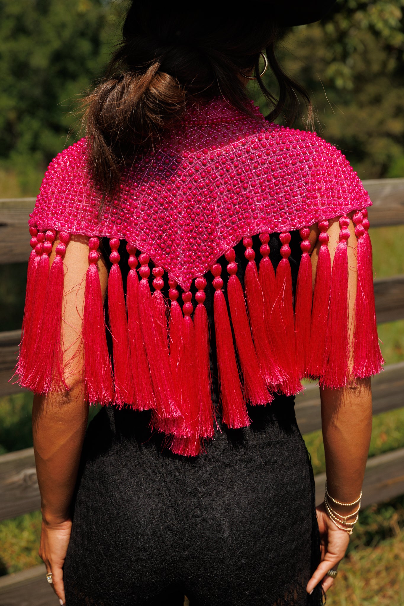 Hot Pink Fringe Tassel Cape