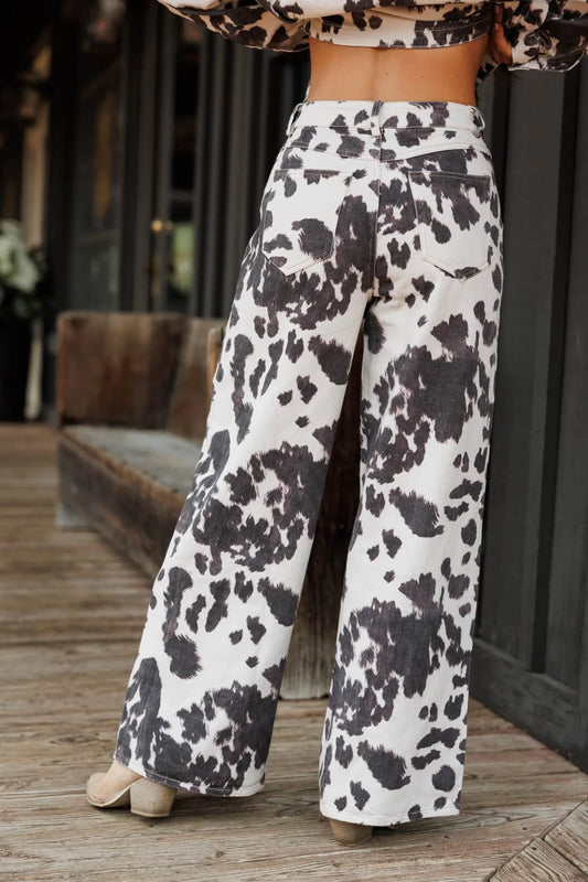 "Out West" Cow Print Wide Leg Pants