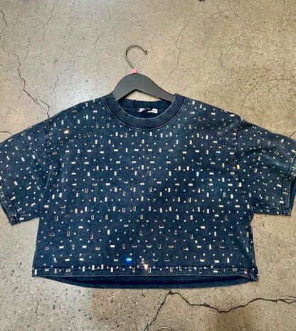 AS SEEN ON CASSIDY! The “Houston" Cropped Rhinestone Tee in 5 Colors - PRE ORDER