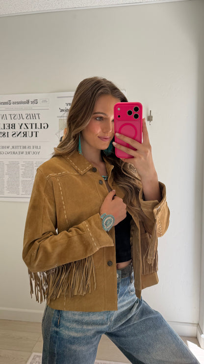 Vintage Tan Suede Fringe Jacket Size Medium