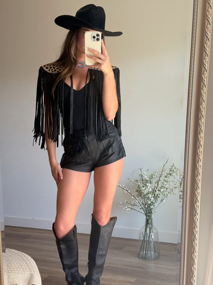 NEW!! Cowhide Fringe Shawl in Leopard