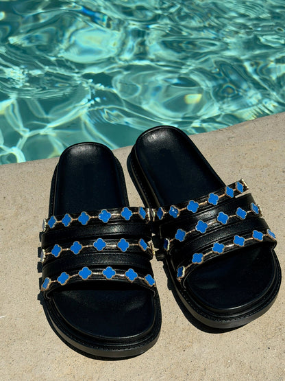 Tulum Slide in Black and Turquoise