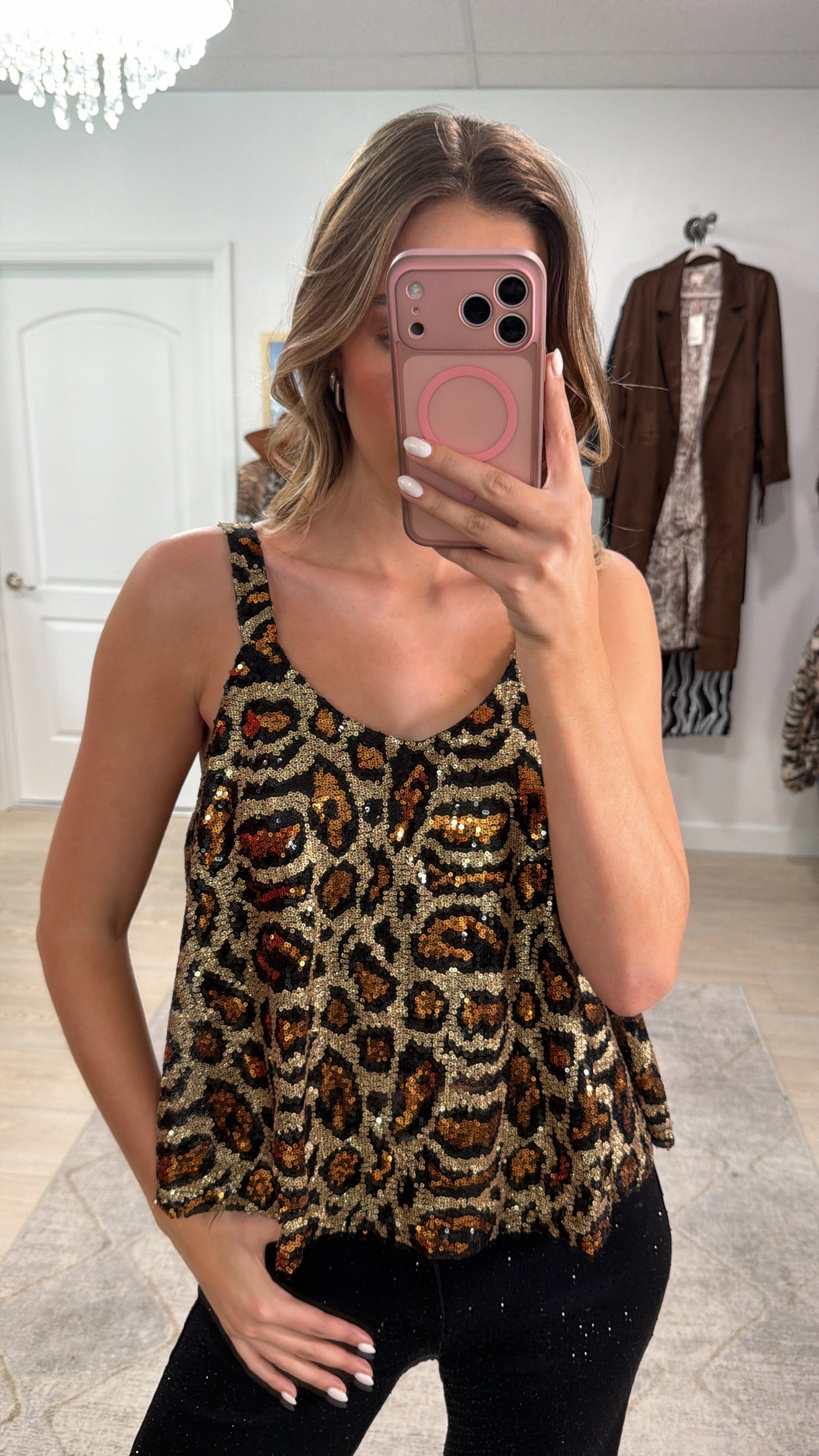 FINAL SALE!! Cheetah Sequin Top