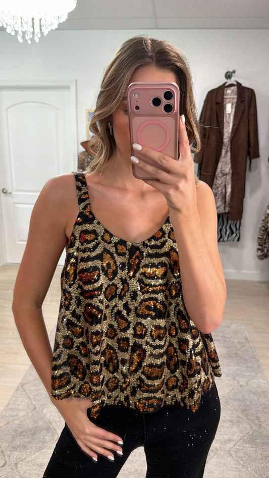 FINAL SALE!! Cheetah Sequin Top