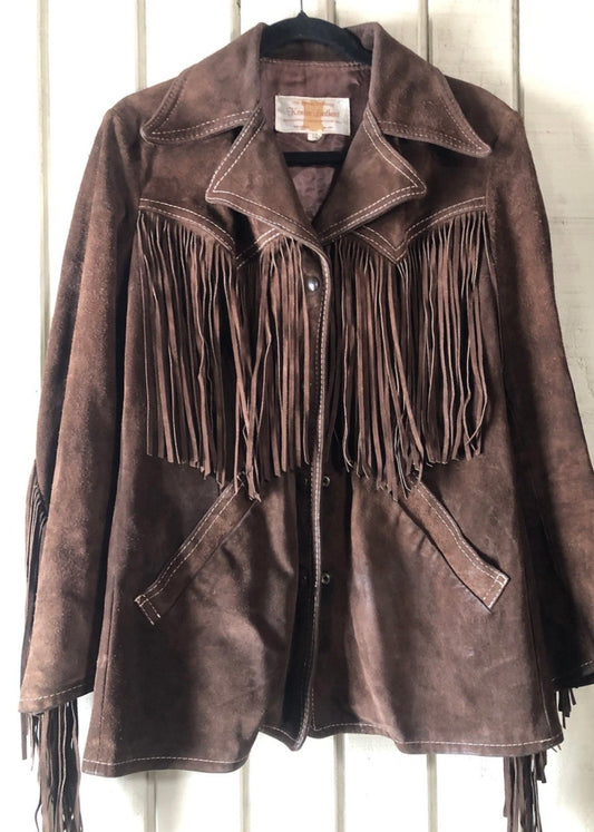 Vintage Brown Suede Fringe Jacket Size XL (12)