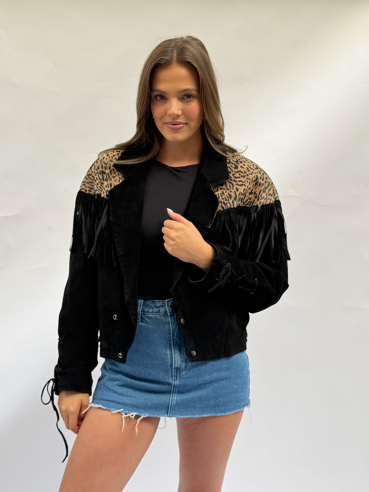 Vintage Black Suede Fringe Jacket Size Small/Medium