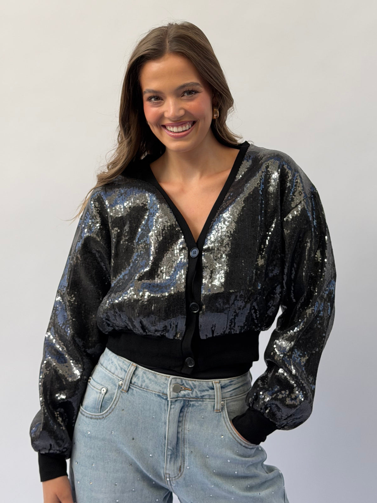 FINAL SALE!! Black Sequin Cropped Jacket in Black