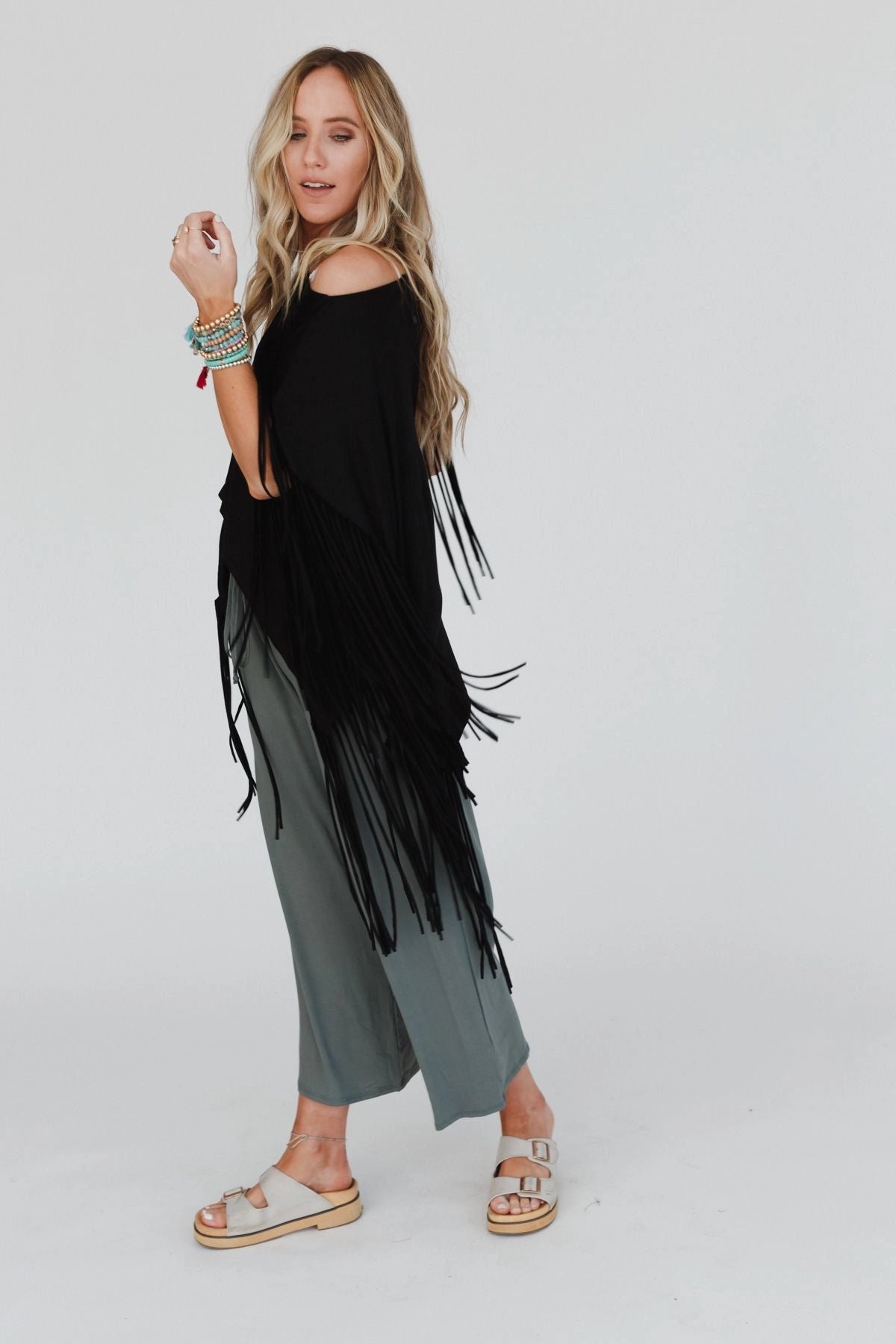Oversized Fringe Top in Black