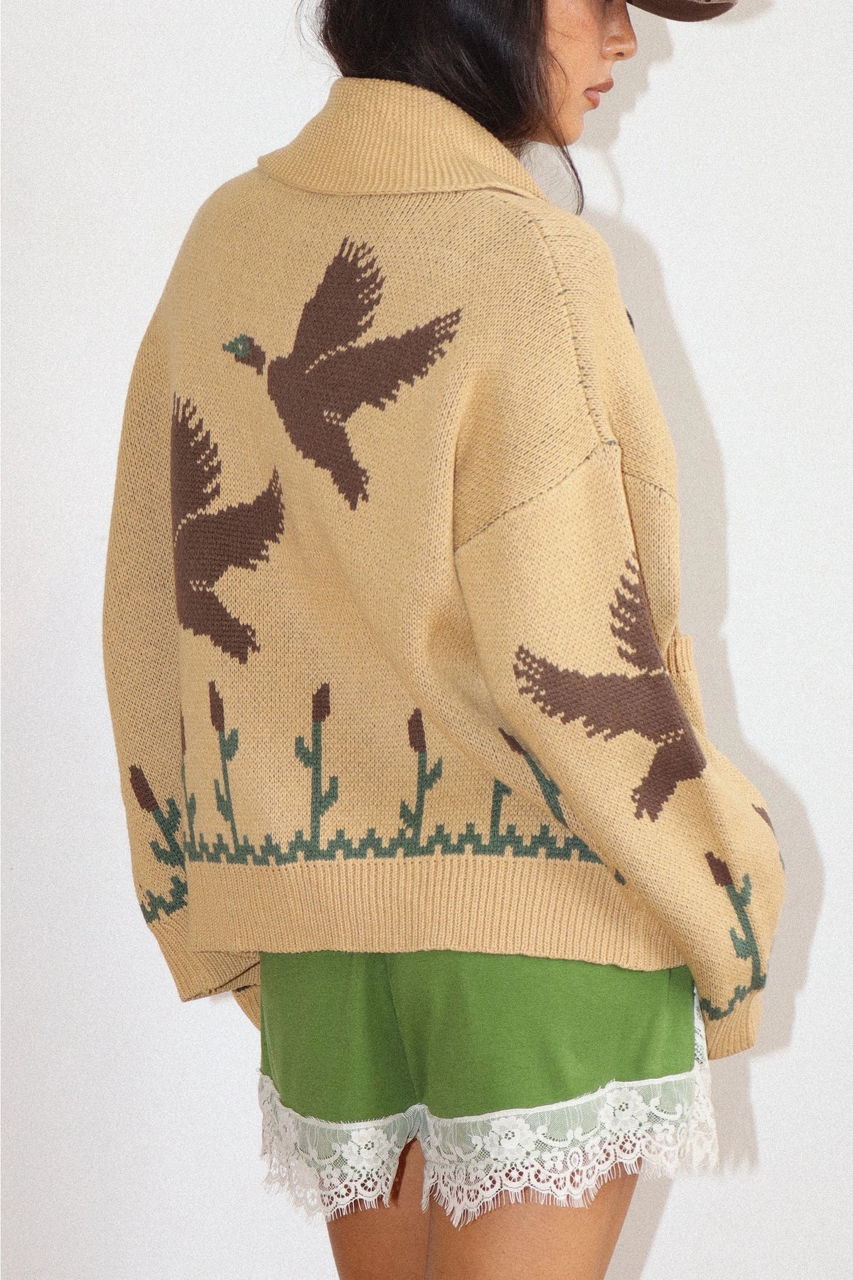 Duck Knit Cardigan in Tan