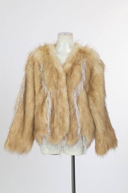 NEW!! "The Moment" Rhinestone Fringe Faux Fur Jacket