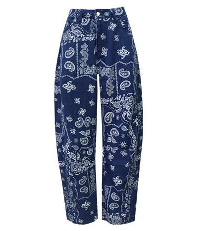 Paisley Barrel Leg Pants in Navy
