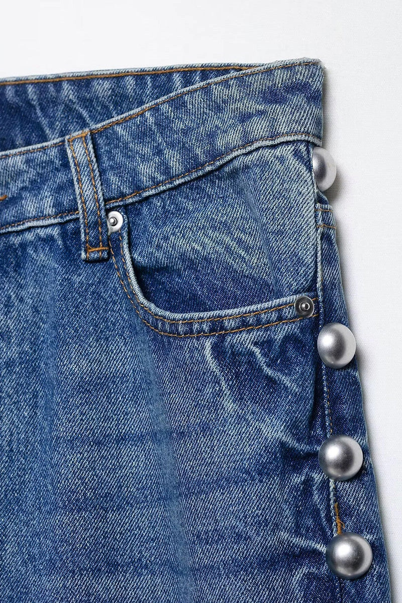 High Rise Wide Leg Studded Jeans