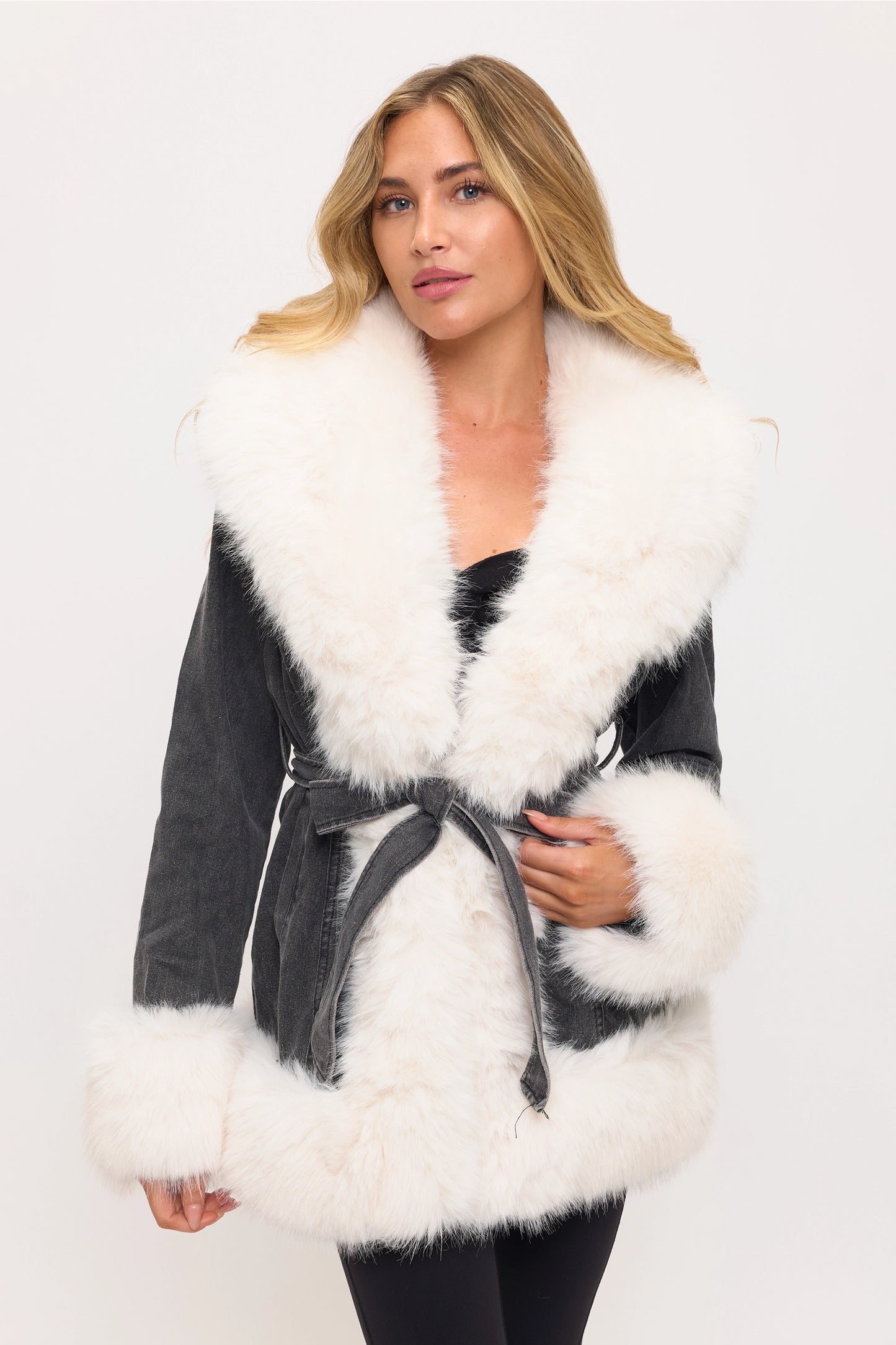 NEW!! "Show Stopper" Faux Fur Black Denim Jacket