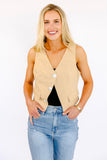 NEW!! Crystal Button Down Cropped Vest in Tan