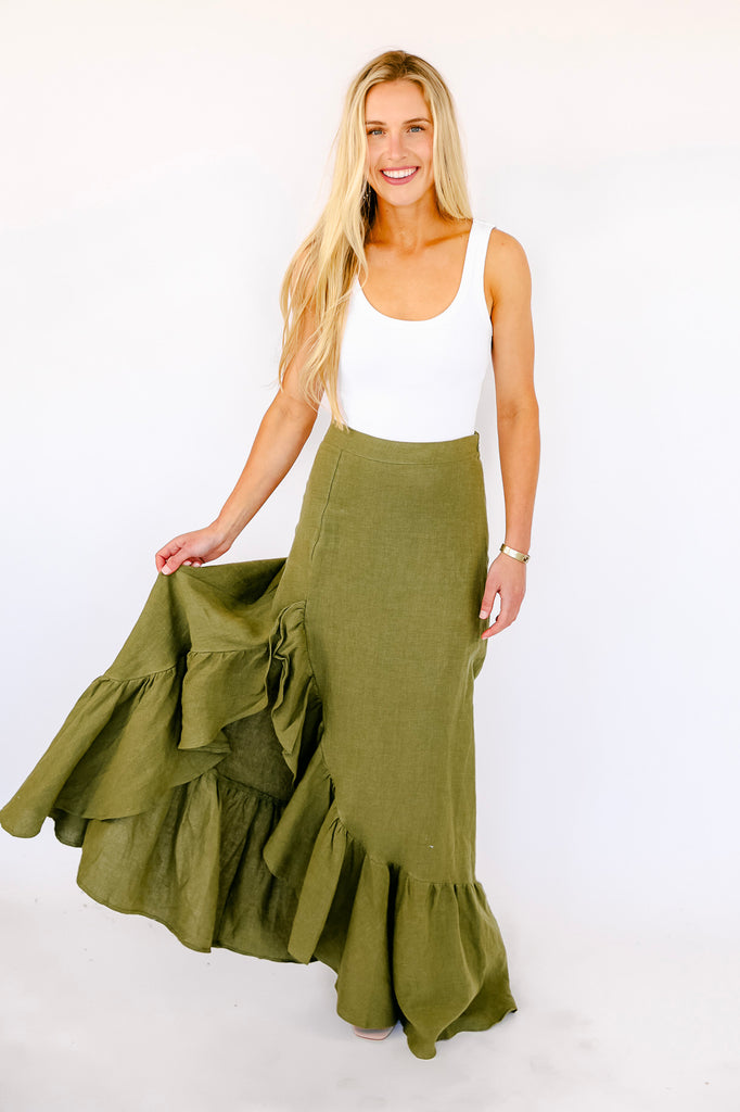 NEW!! “I’m in Linen” Maxi Skirt in Green