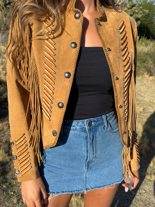 Vintage Tan Suede Fringe Jacket Size Large